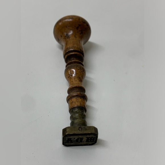 19th Century Antique Wooden Handle Metal Wax Seal Manual Press - Picture 2 of 16
